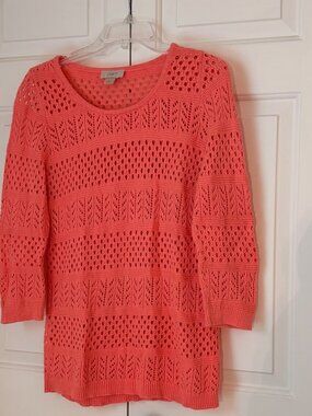 LOFT mixed stitch knit sweater, peachy orange, 3/4 sleeves, size Medium